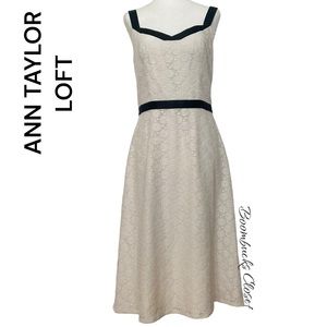 Ann Taylor Cream and Black Midi Dress